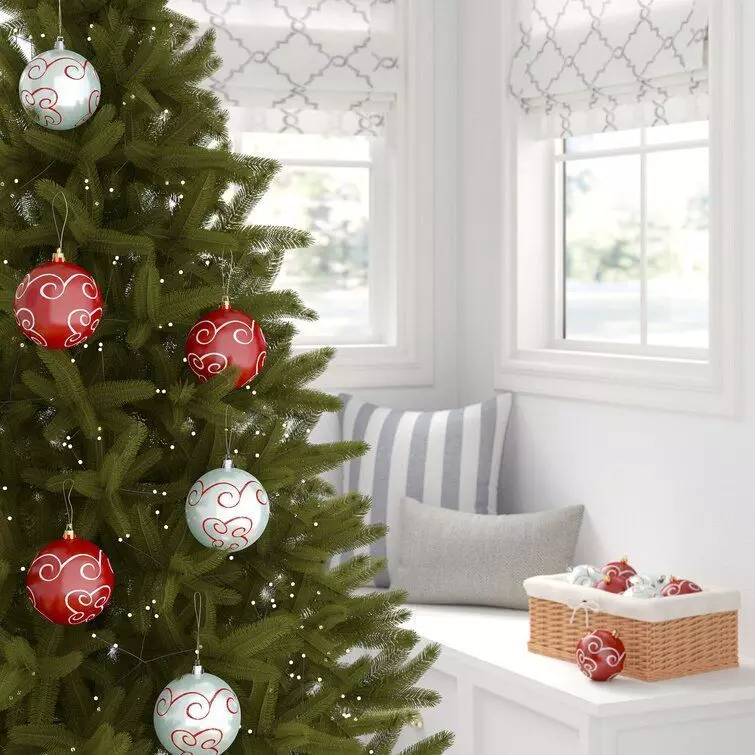 Red and White Ball Ornament with Swirl Design Free 3D model