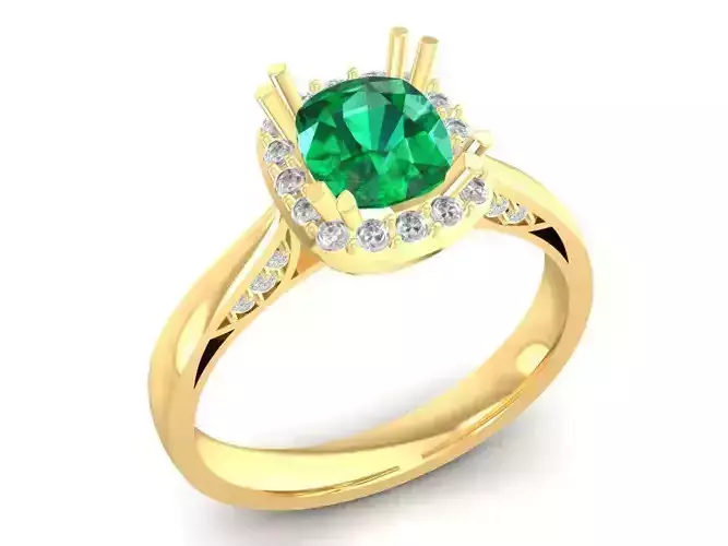 Elegant Round Emerald Halo Diamond Ring for Women 3D Model 868