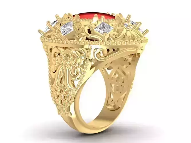 Vintage Red Gemstone Men Ring 3D Model 869