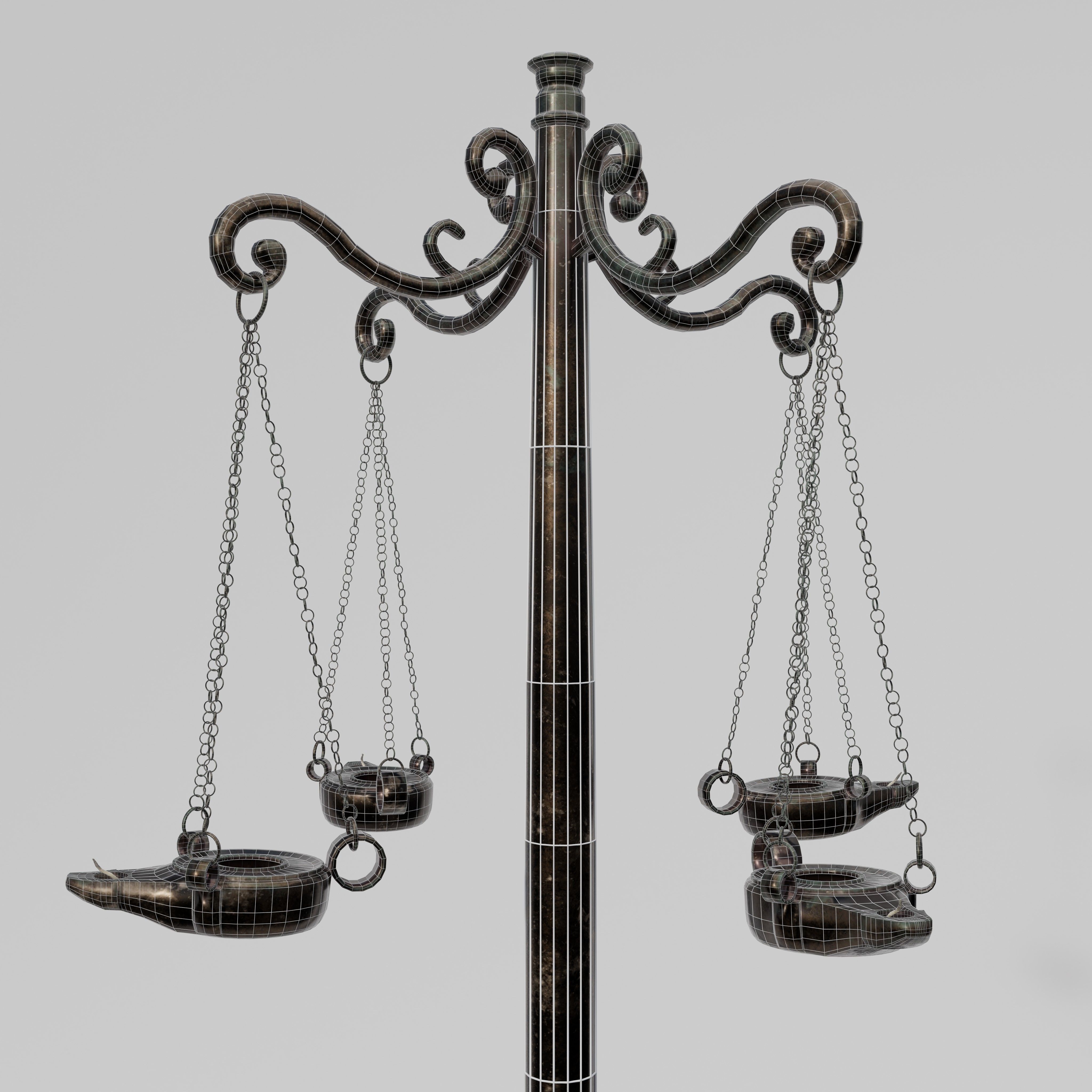Roman Oil-lam Chandelier Low-poly 3D model_3