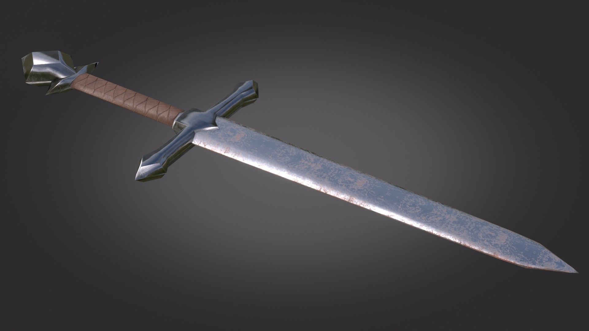 Stylized Medieval Sword melee weapon game ready Low-poly 3D model_2