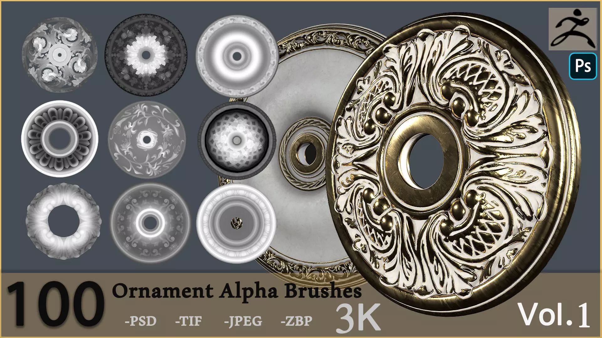 100 Ornament Alpha Brushes And Alphas  3D model_0