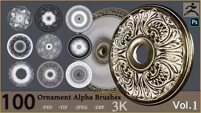100 Ornament Alpha Brushes And Alphas  3D model