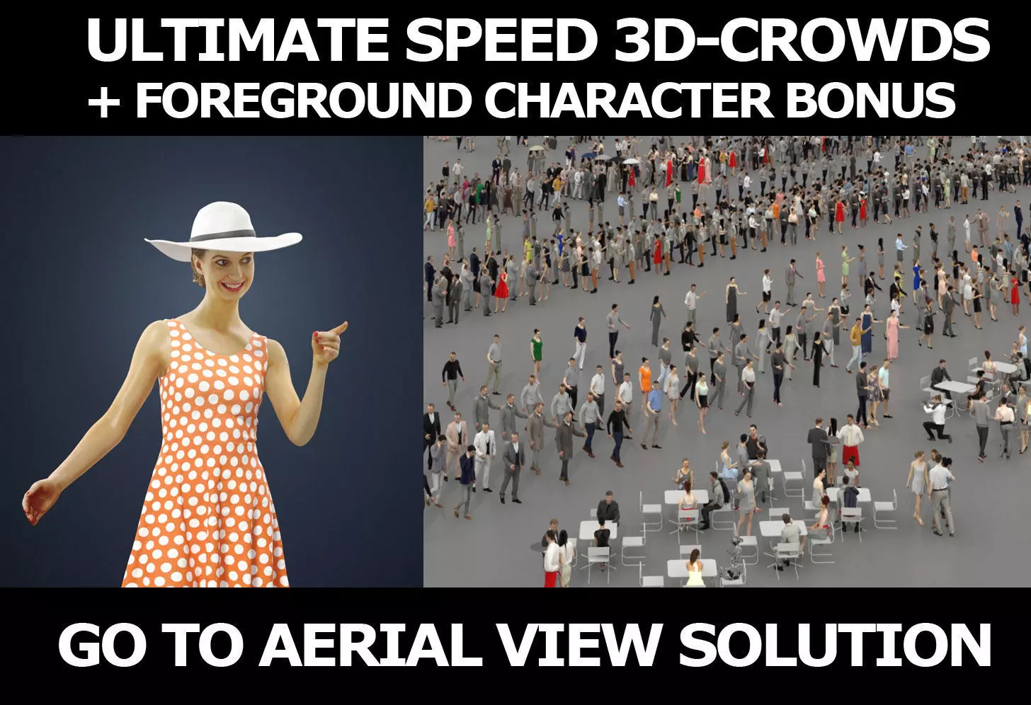 3d crowds And foreground woman Aspiration walking Hat 3D Model Collection_0