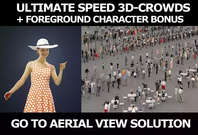 3d crowds And foreground woman Aspiration walking Hat 3D Model Collection