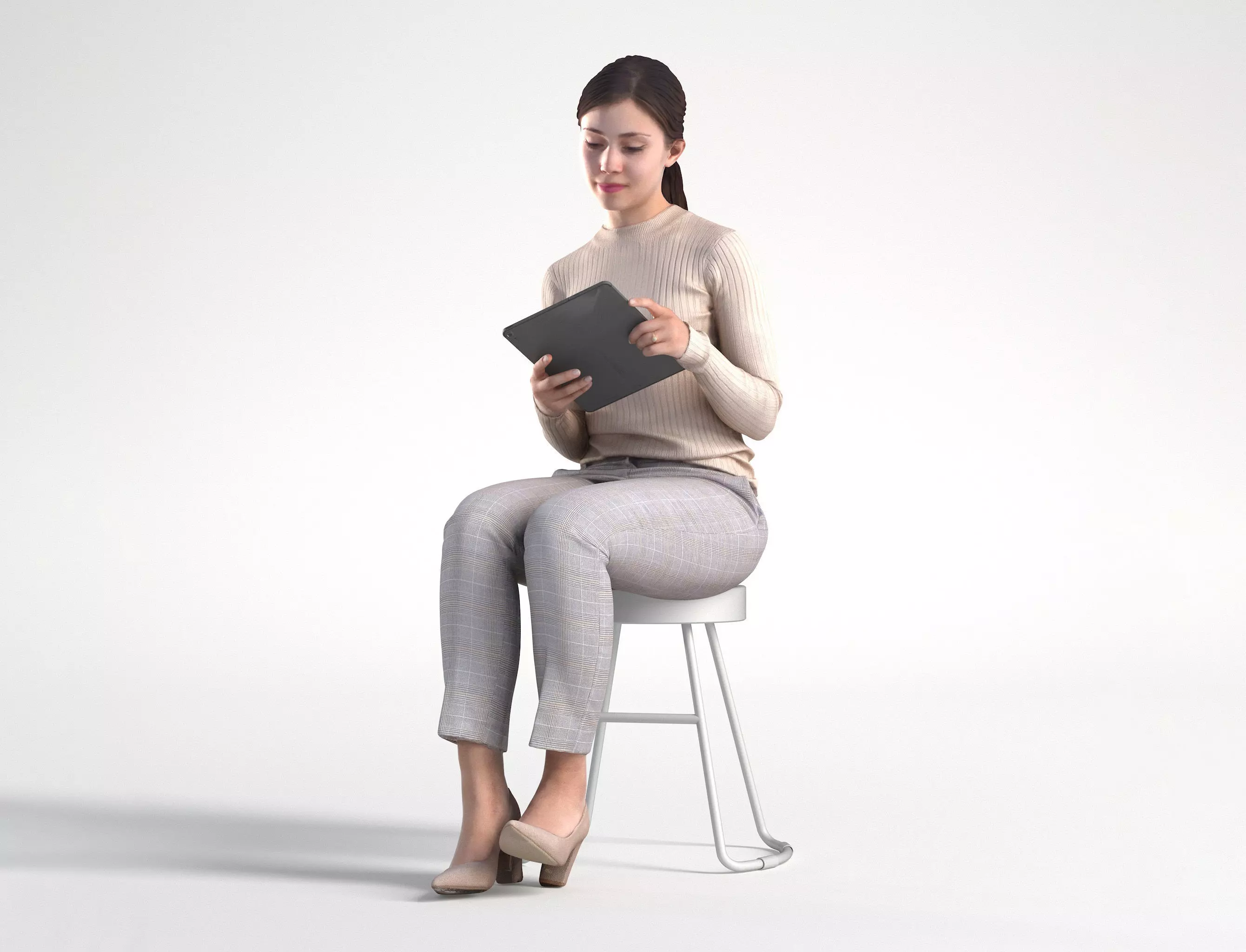 Woman Business Casual Sitting Low poly Kelly 1951 3D model_0