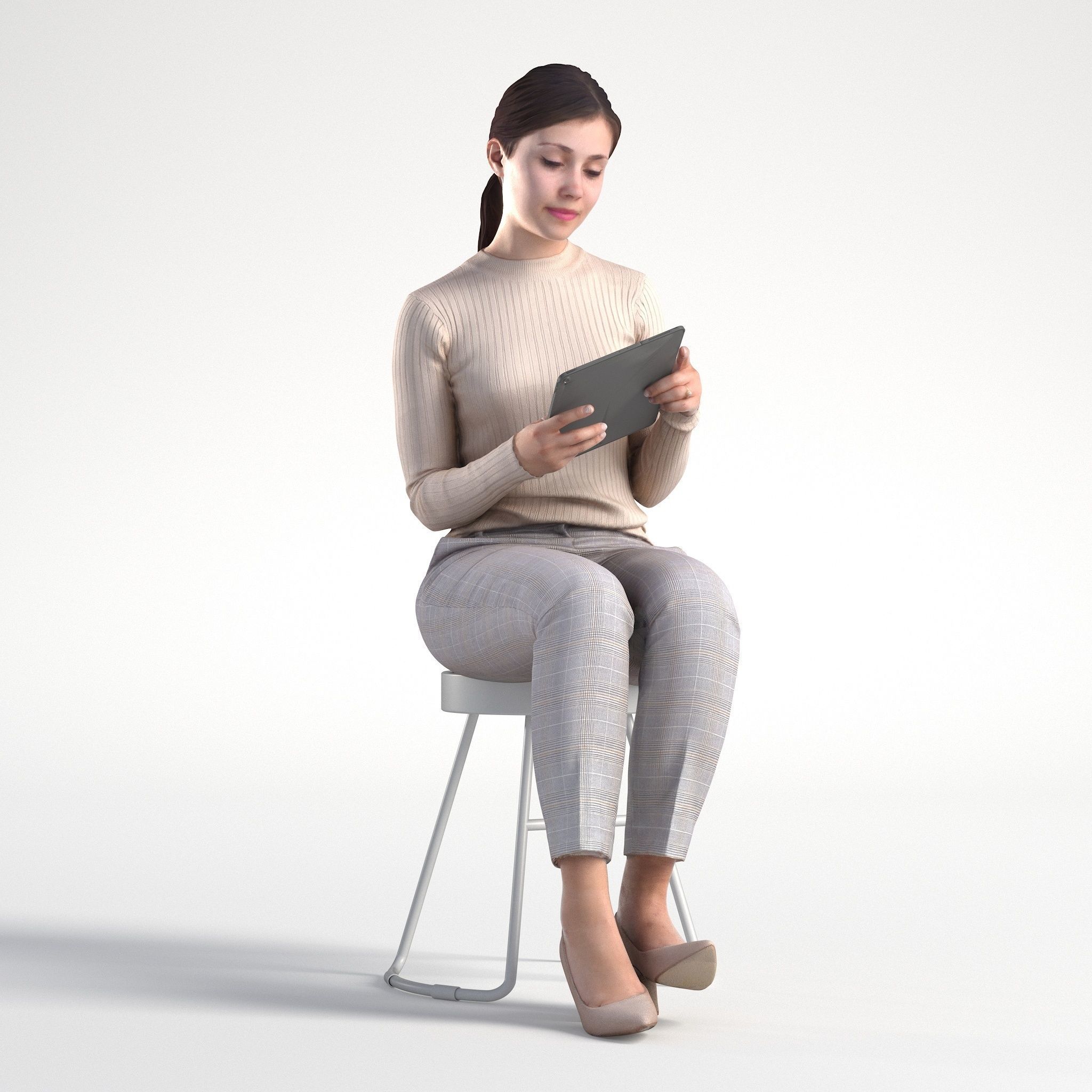 Woman Business Casual Sitting Low poly Kelly 1951 3D model_1