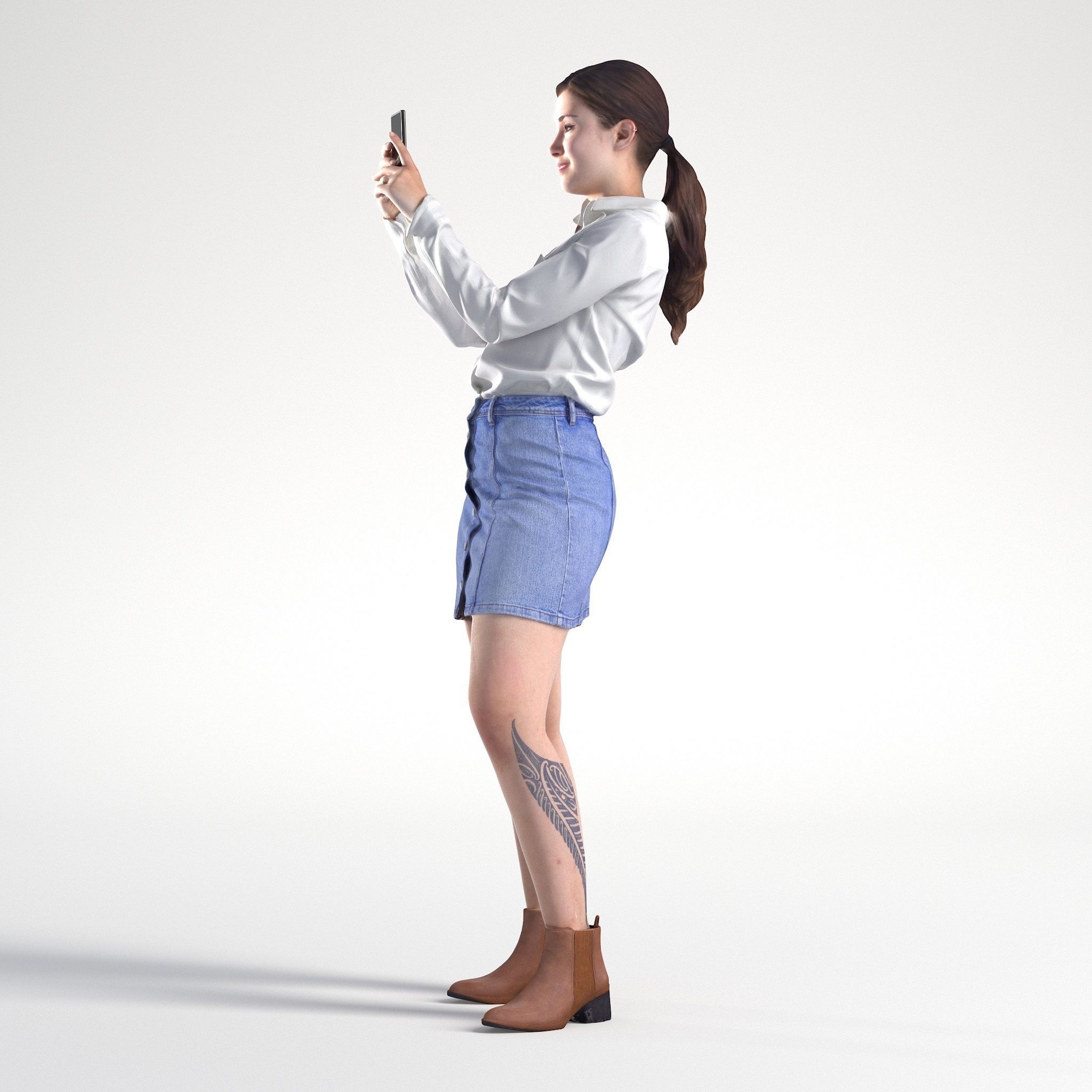 Woman Casual Standing with Phone Low poly Kelly 1960 3D model_7