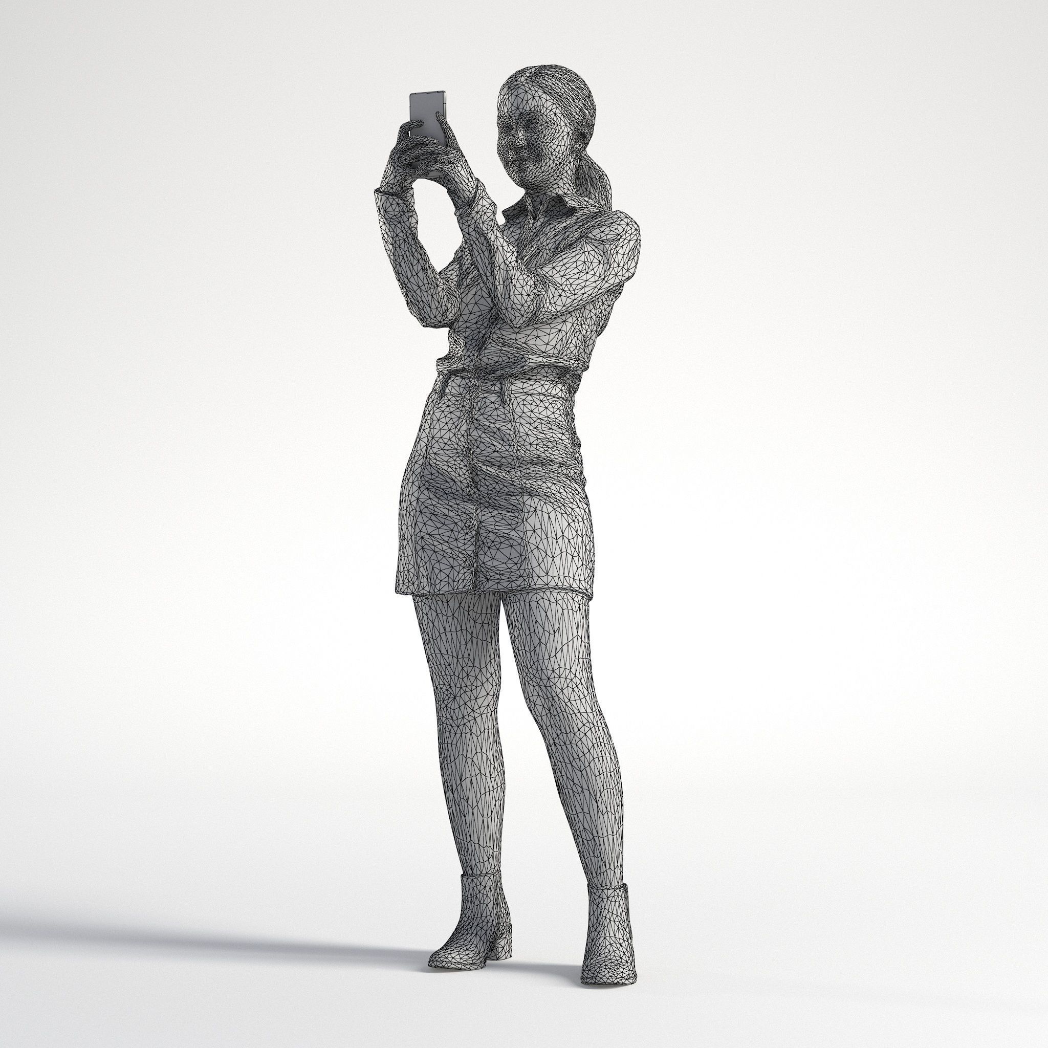 Woman Casual Standing with Phone Low poly Kelly 1960 3D model_9
