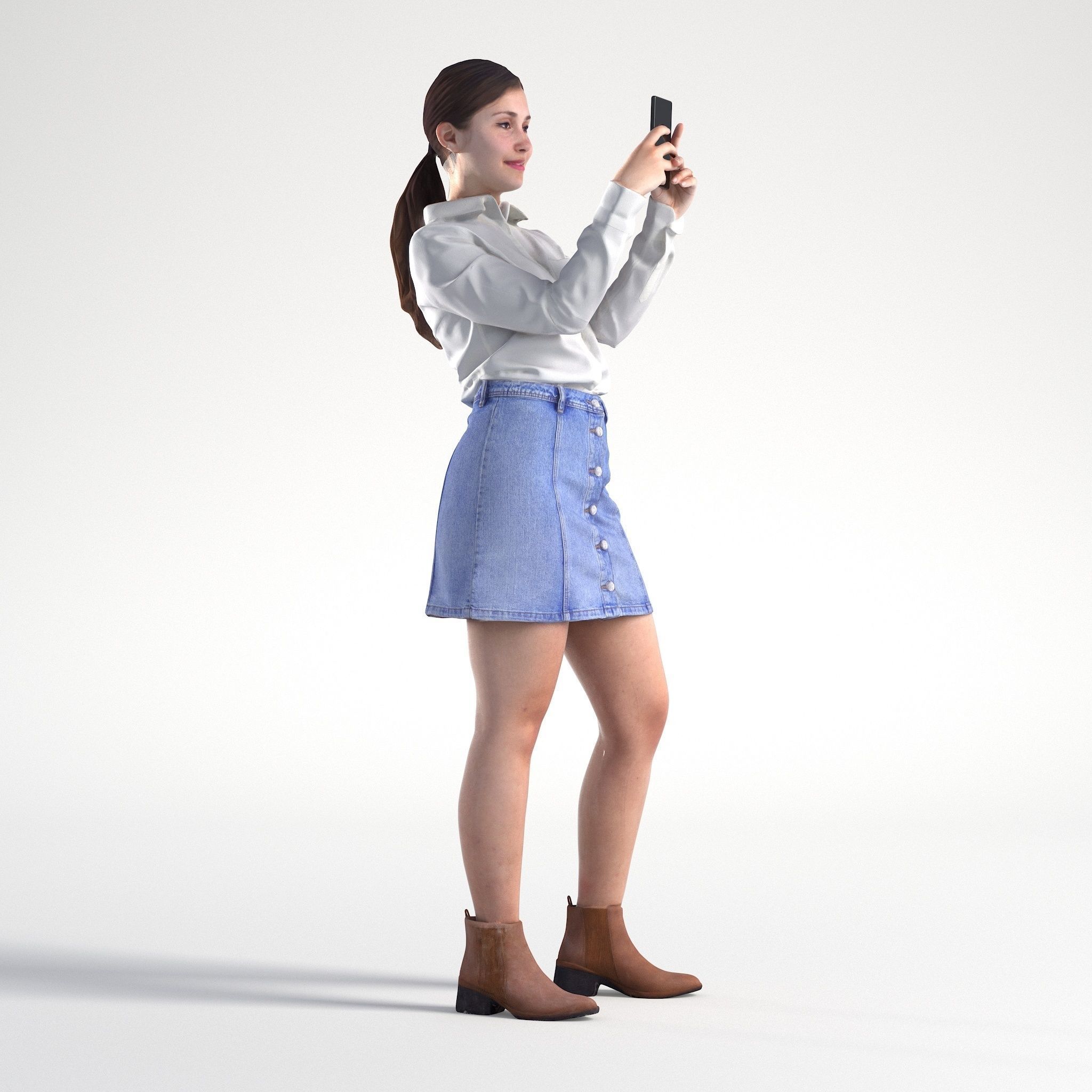 Woman Casual Standing with Phone Low poly Kelly 1960 3D model_2