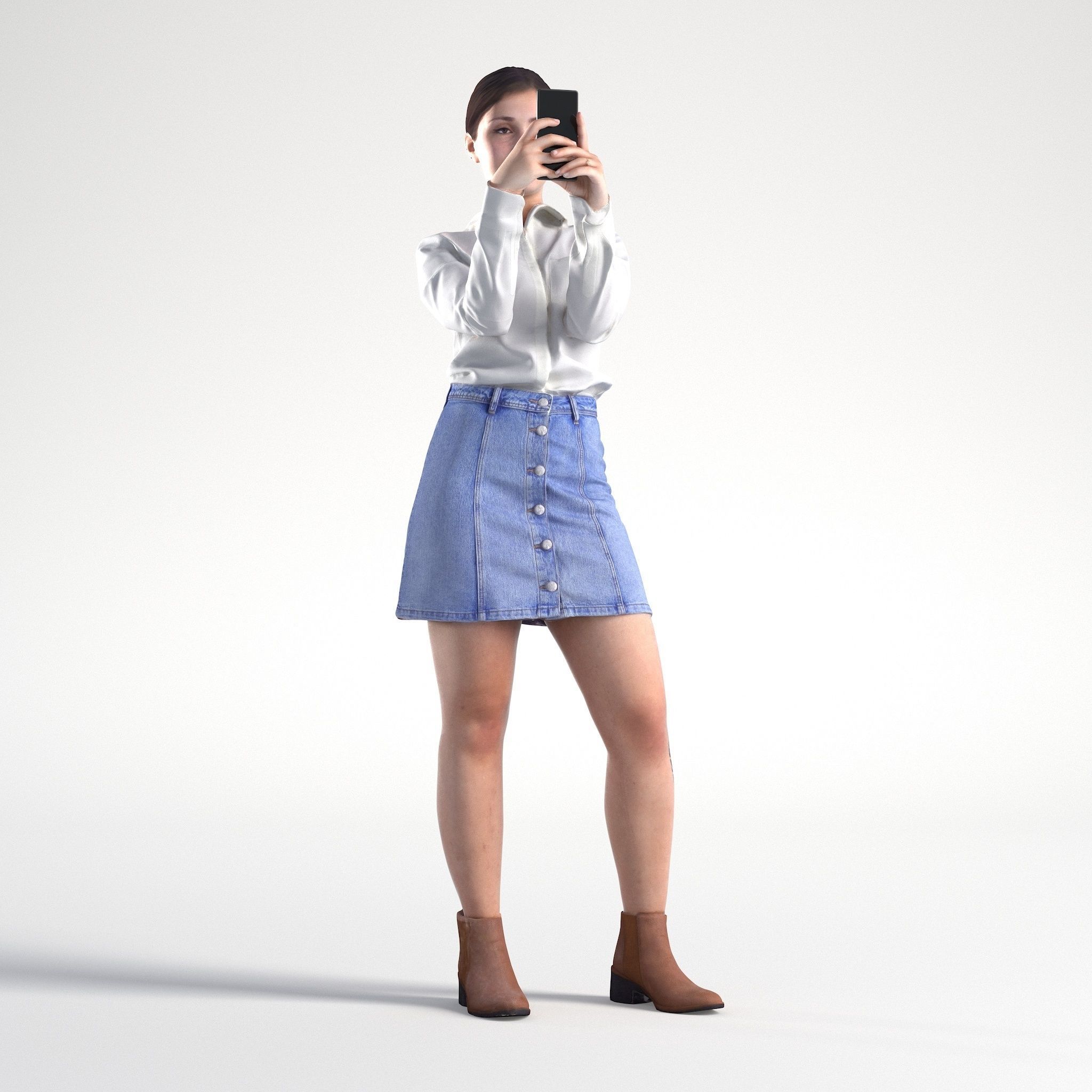 Woman Casual Standing with Phone Low poly Kelly 1960 3D model_1