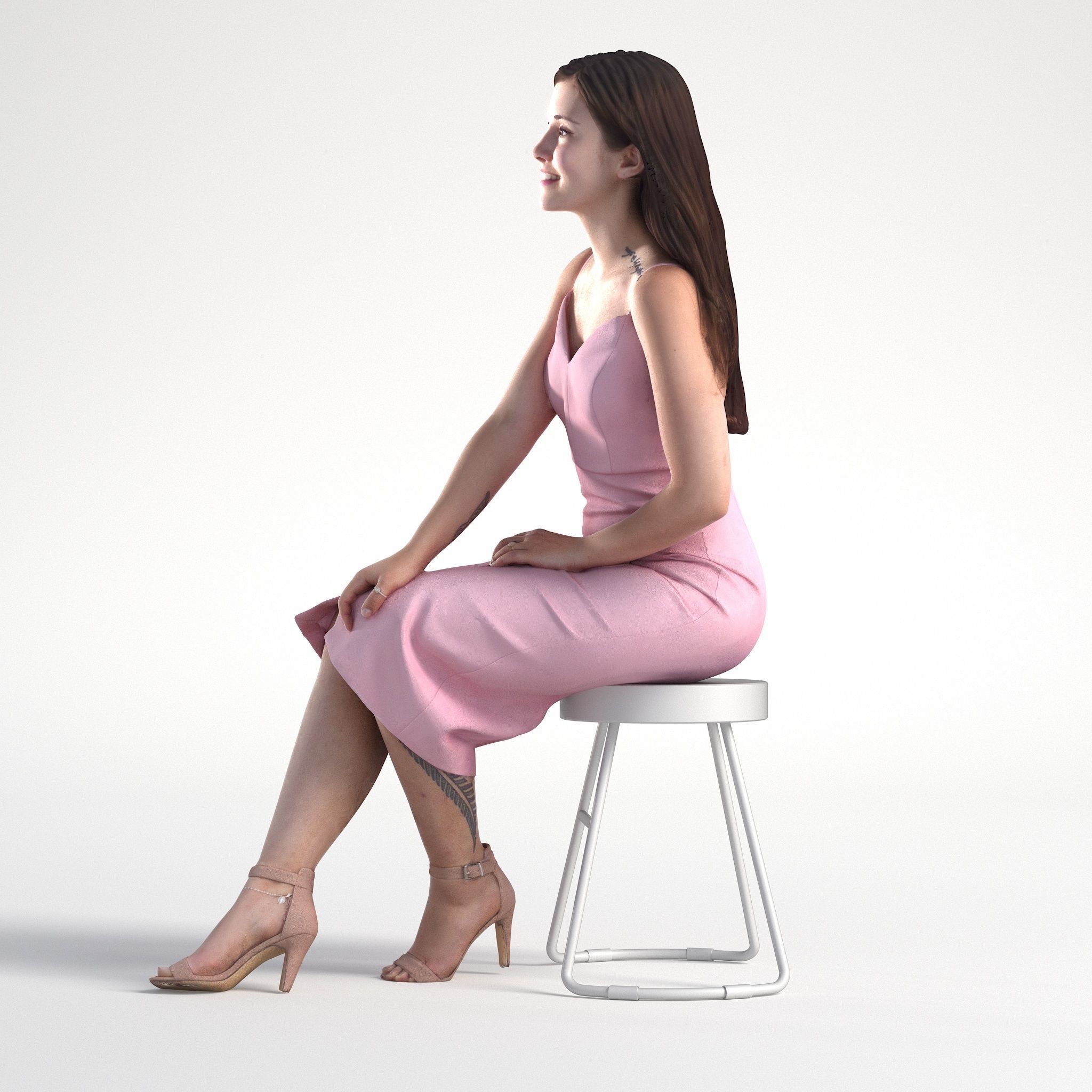 Woman in Dress Sitting Talking Restaurant Low poly Kelly 1985 3D model_7