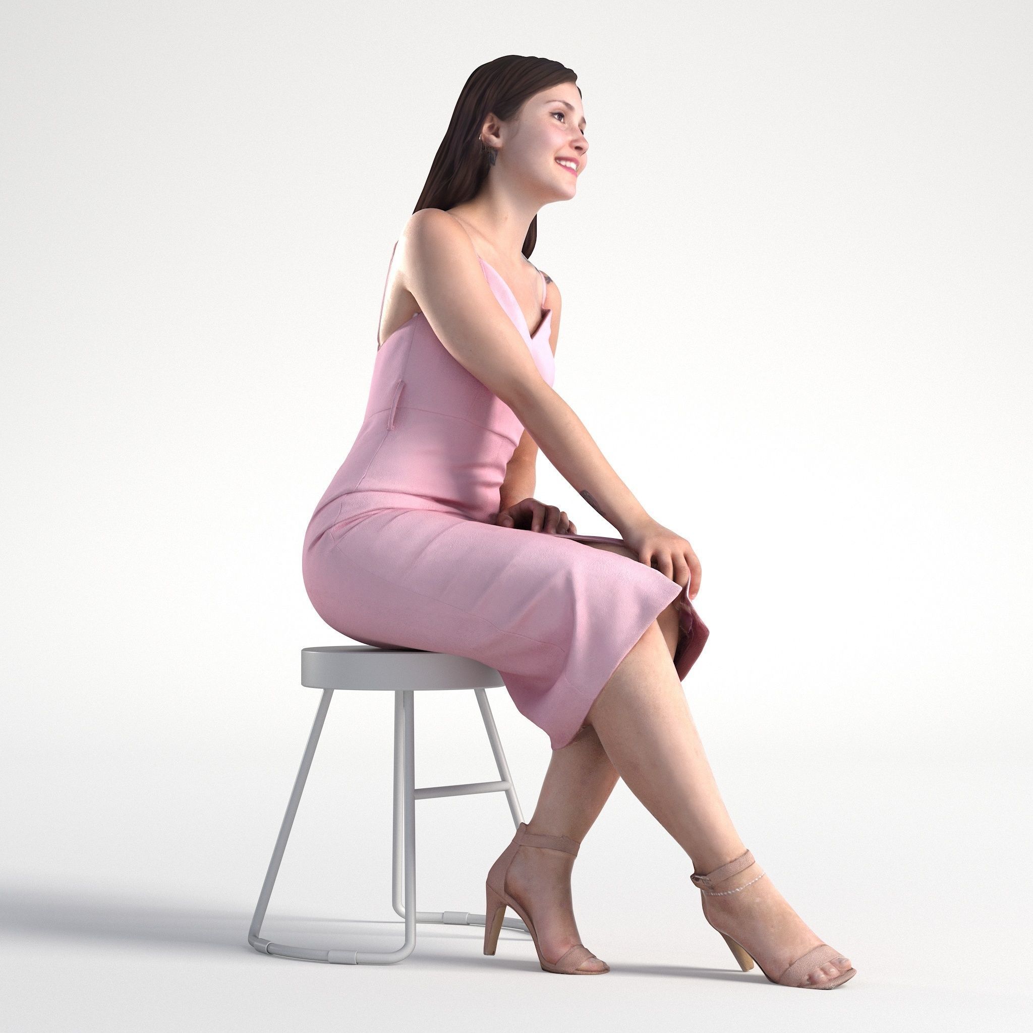 Woman in Dress Sitting Talking Restaurant Low poly Kelly 1985 3D model_2