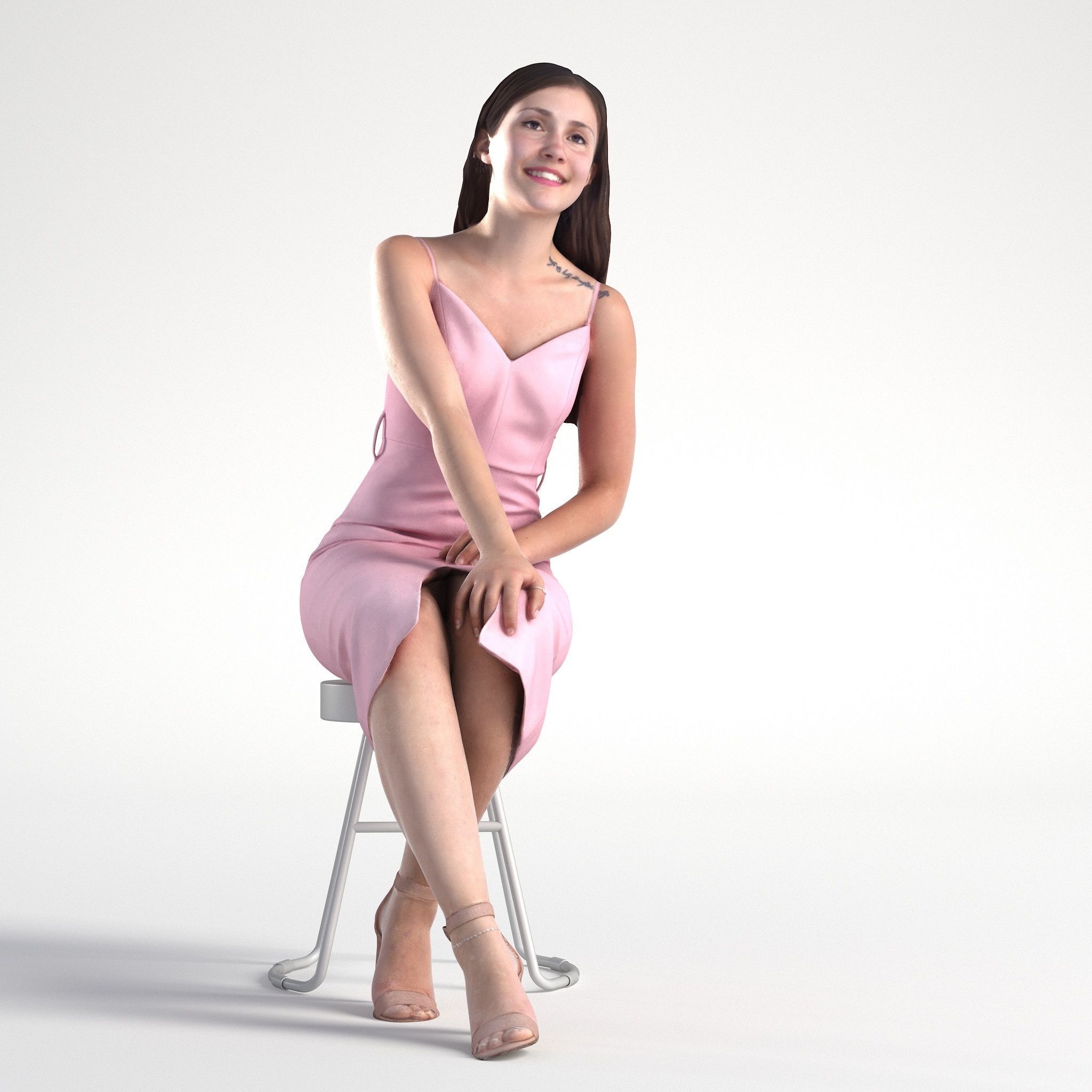 Woman in Dress Sitting Talking Restaurant Low poly Kelly 1985 3D model_1