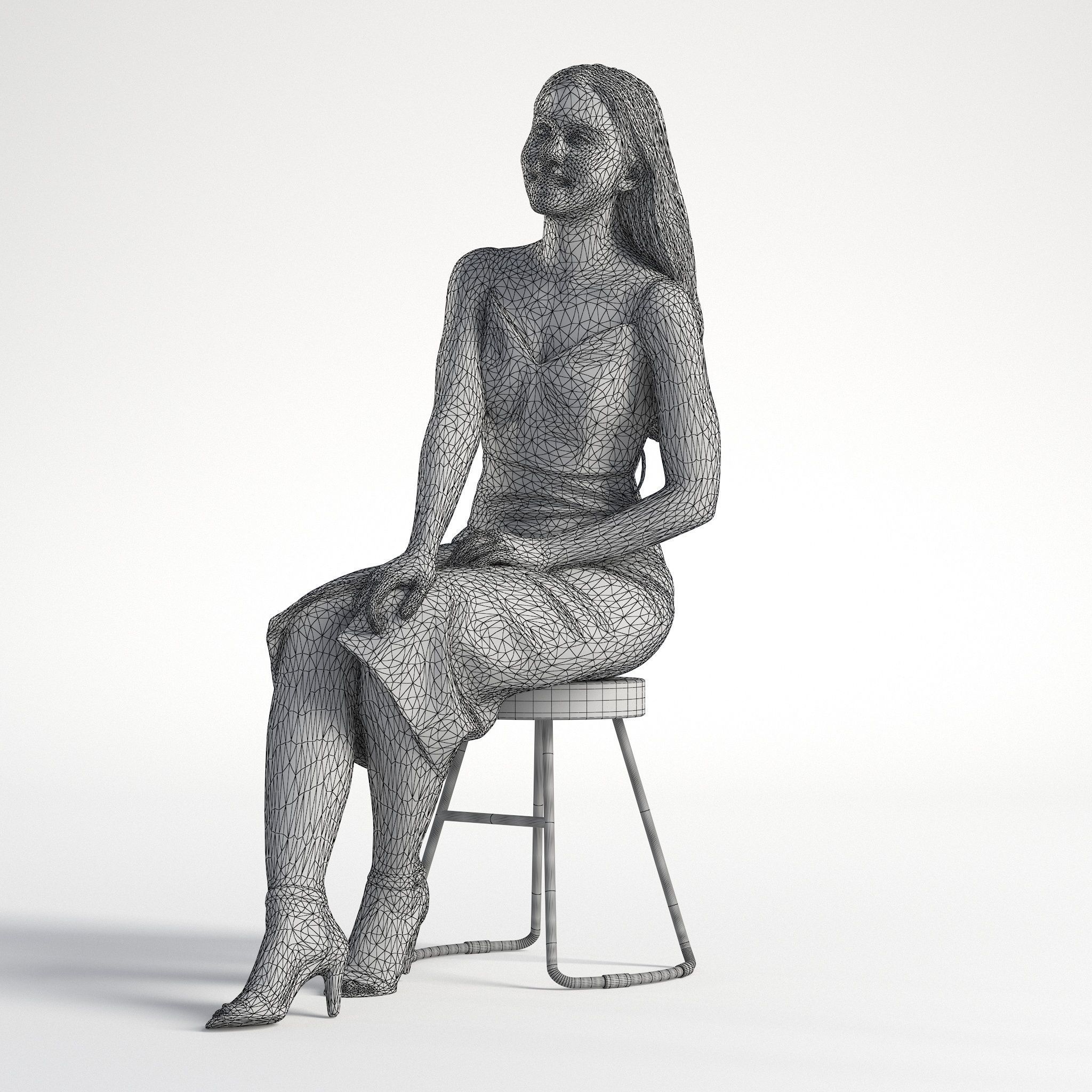 Woman in Dress Sitting Talking Restaurant Low poly Kelly 1985 3D model_9