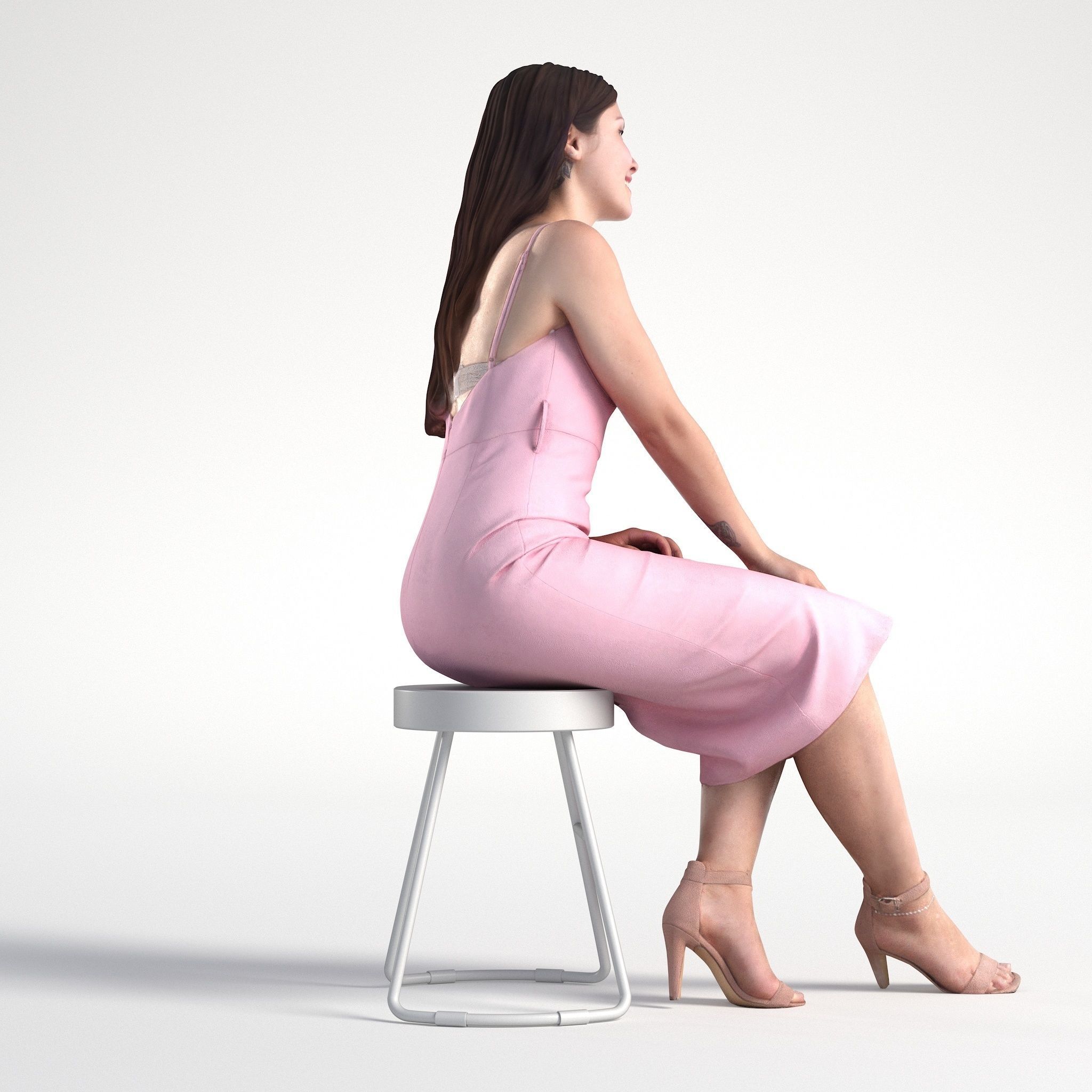 Woman in Dress Sitting Talking Restaurant Low poly Kelly 1985 3D model_3