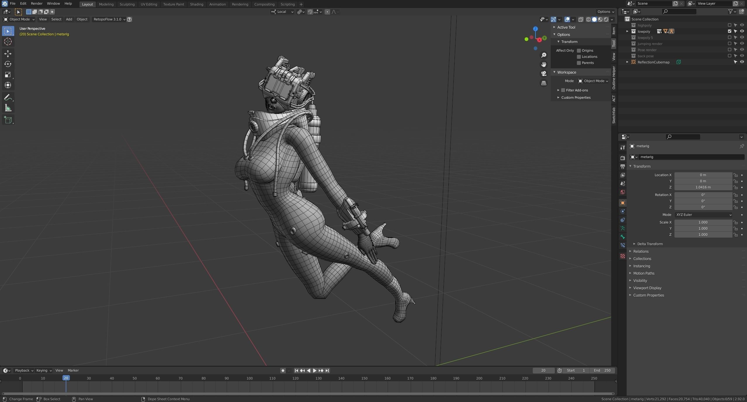 Sci-Fi Scout Girl Low-poly 3D model_10
