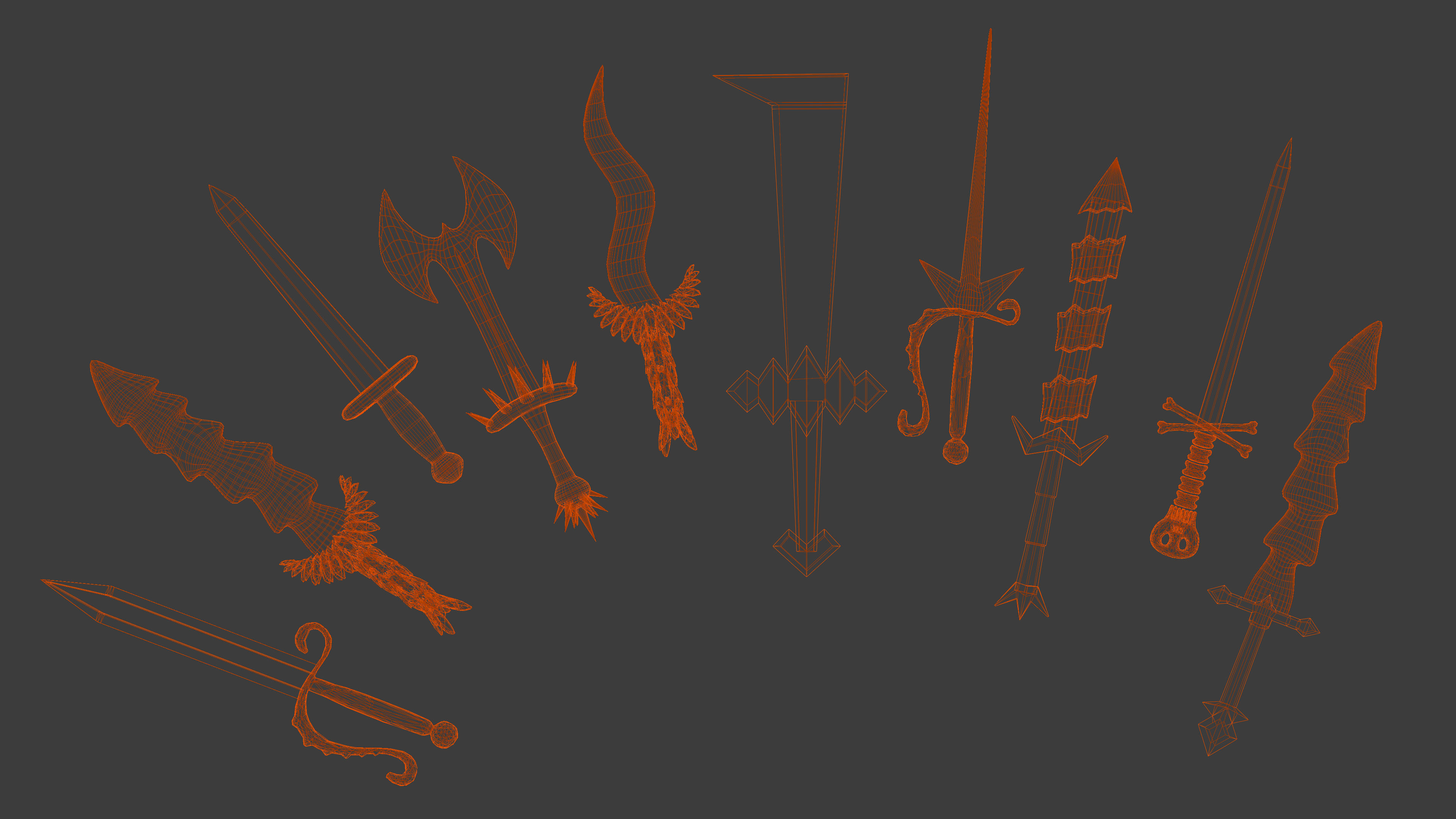 100 SWORDS COLLECTION PACK medieval melee weapons Game Ready FBX Low-poly 3D model_6