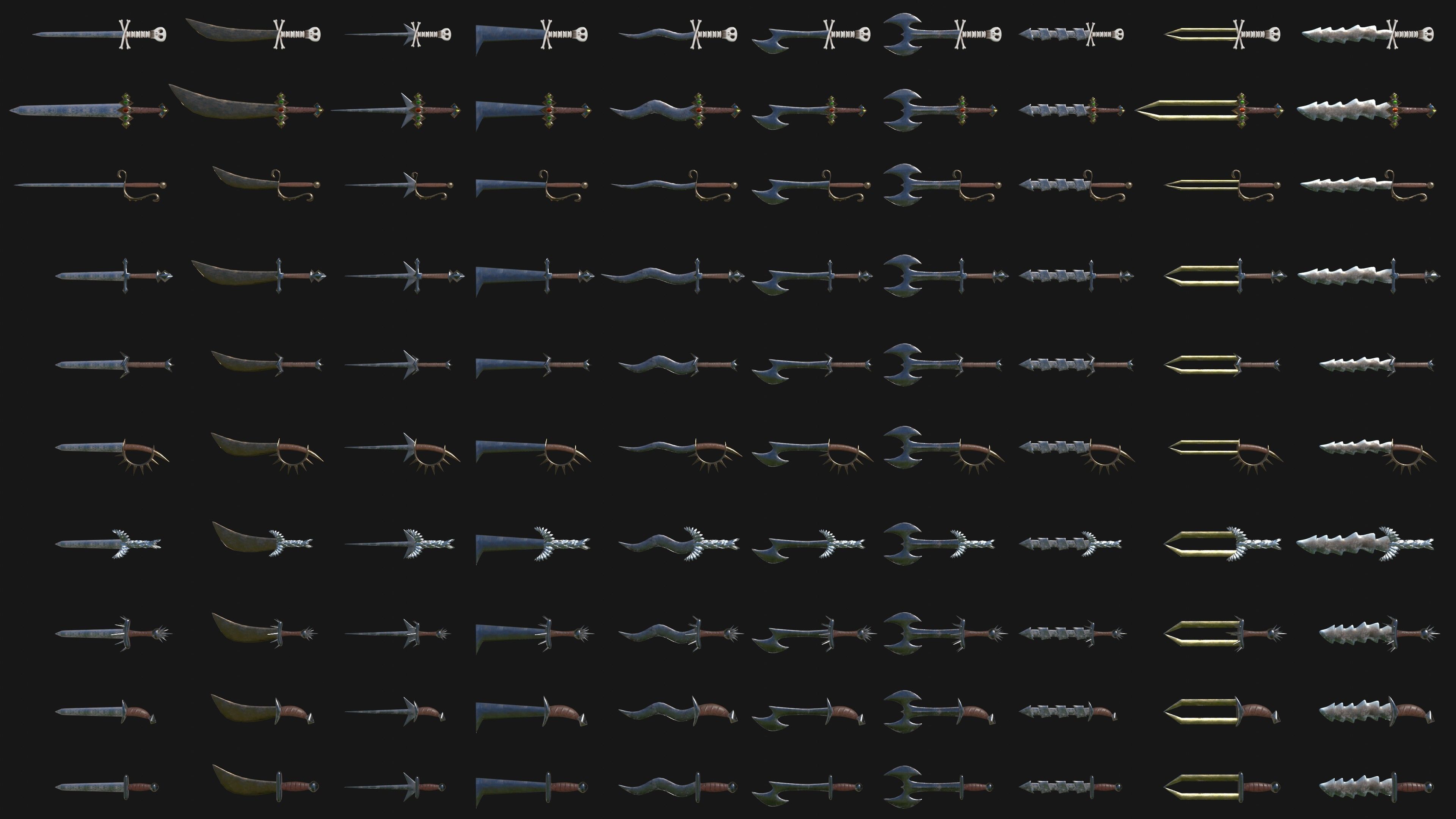 100 SWORDS COLLECTION PACK medieval melee weapons Game Ready FBX Low-poly 3D model_2