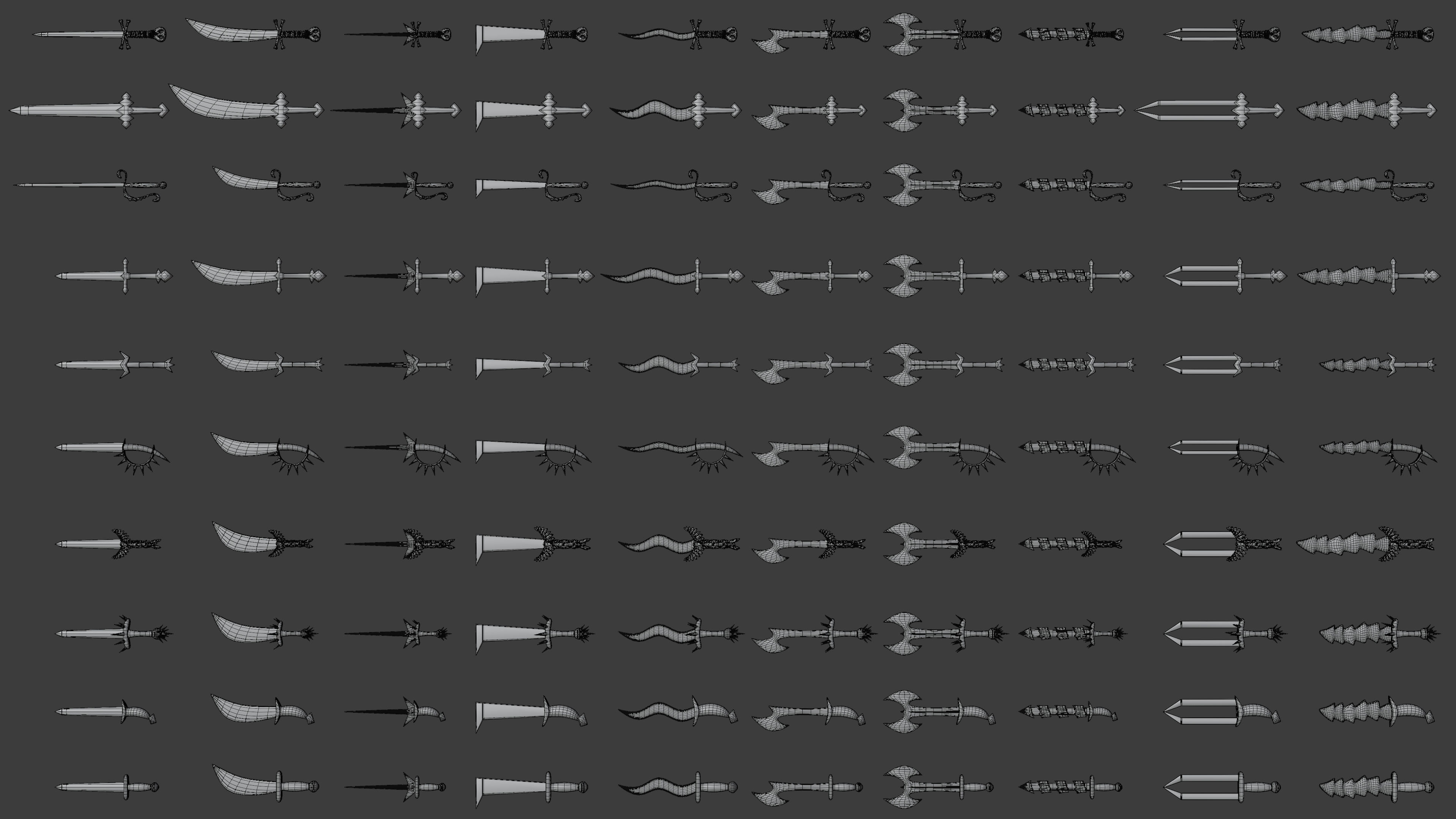 100 SWORDS COLLECTION PACK medieval melee weapons Game Ready FBX Low-poly 3D model_3