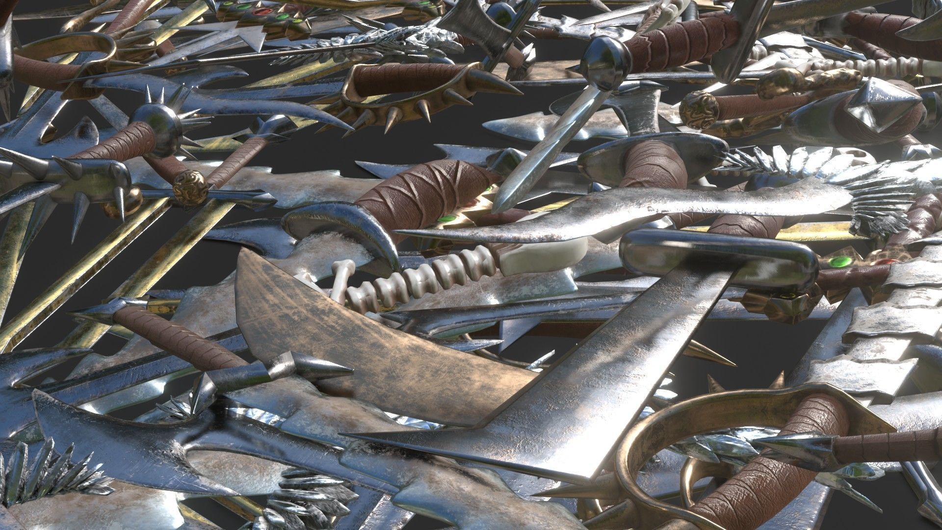 100 SWORDS COLLECTION PACK medieval melee weapons Game Ready FBX Low-poly 3D model_7