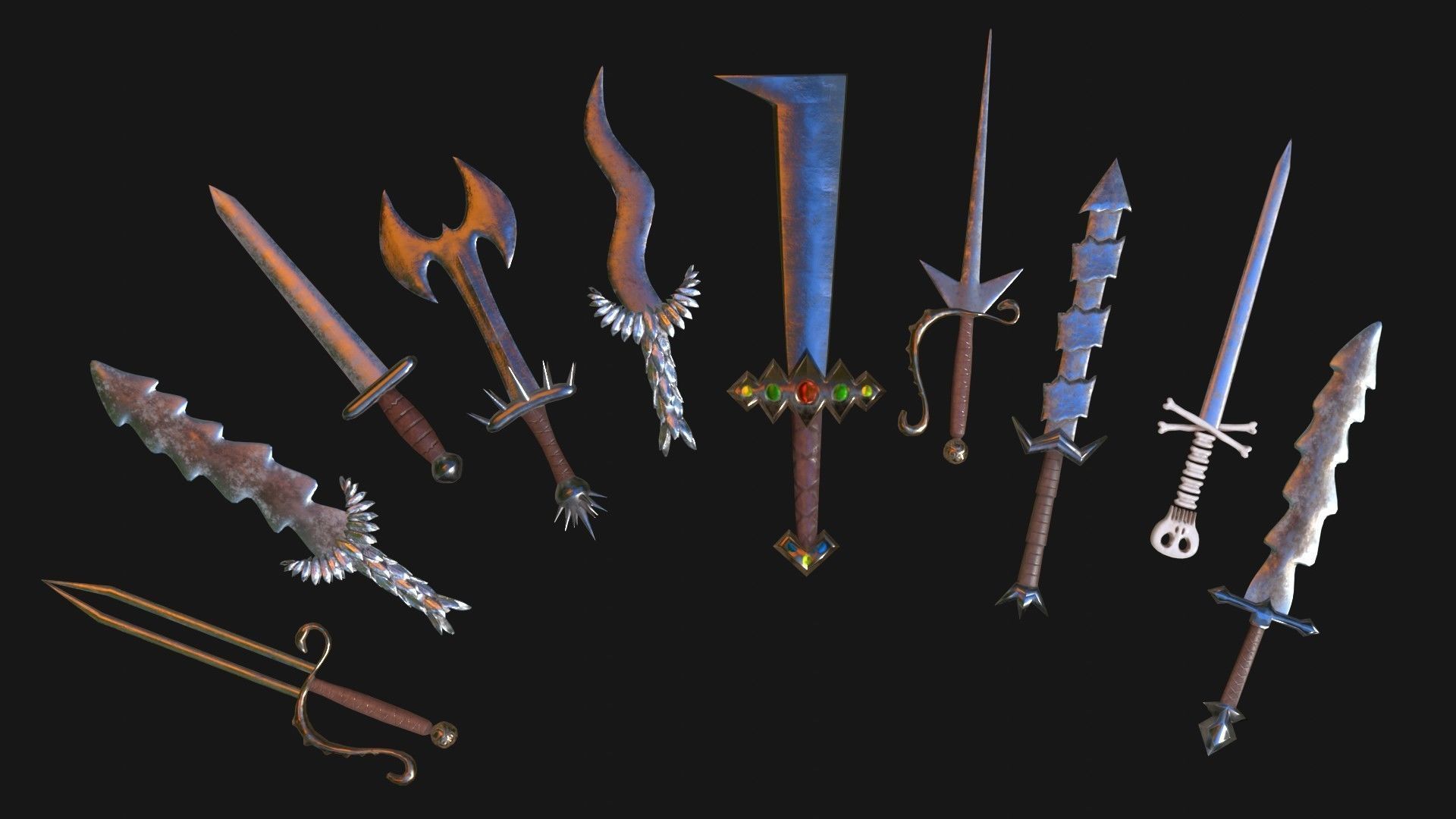 100 SWORDS COLLECTION PACK medieval melee weapons Game Ready FBX Low-poly 3D model_4