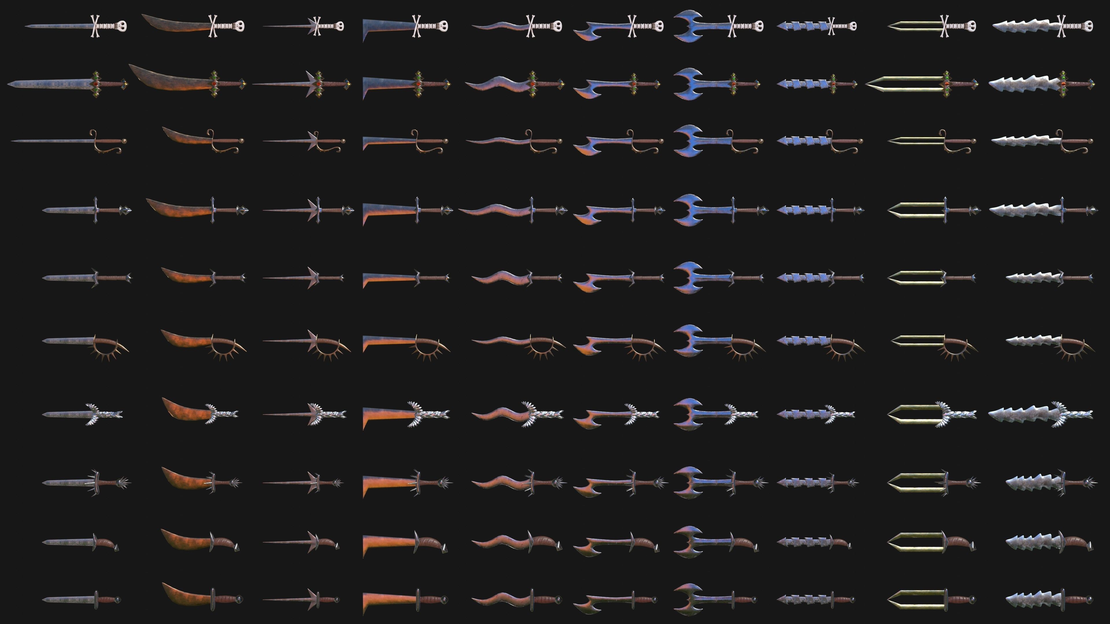 100 SWORDS COLLECTION PACK medieval melee weapons Game Ready FBX Low-poly 3D model_1