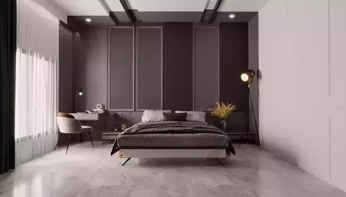 Bedroom interior scene 3D model Low-poly 3D model