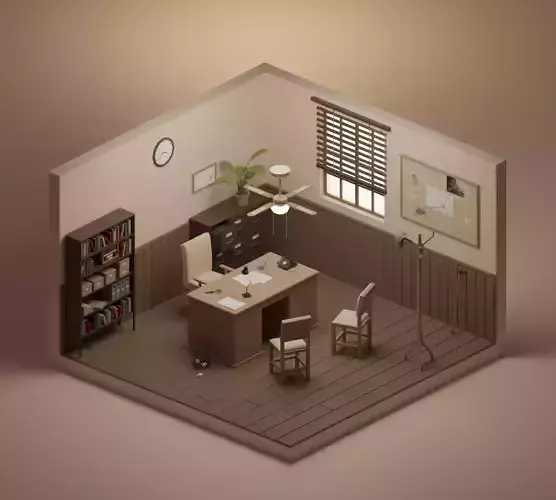 Detective office Low-poly 3D model