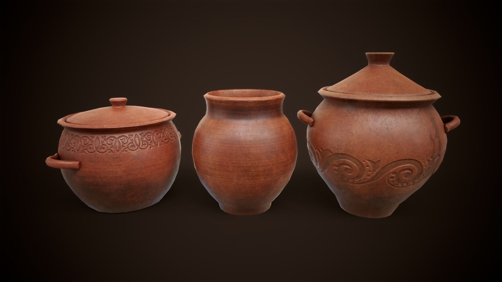 Medieval clay tableware pack Low-poly 3D model_10