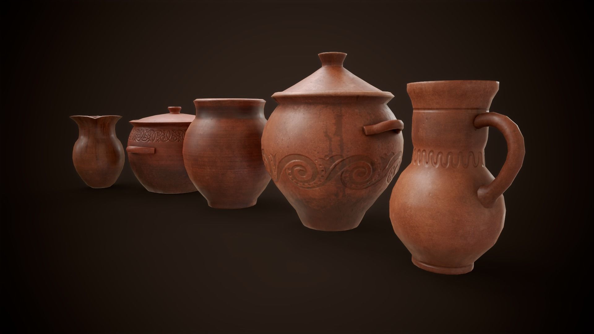 Medieval clay tableware pack Low-poly 3D model_9