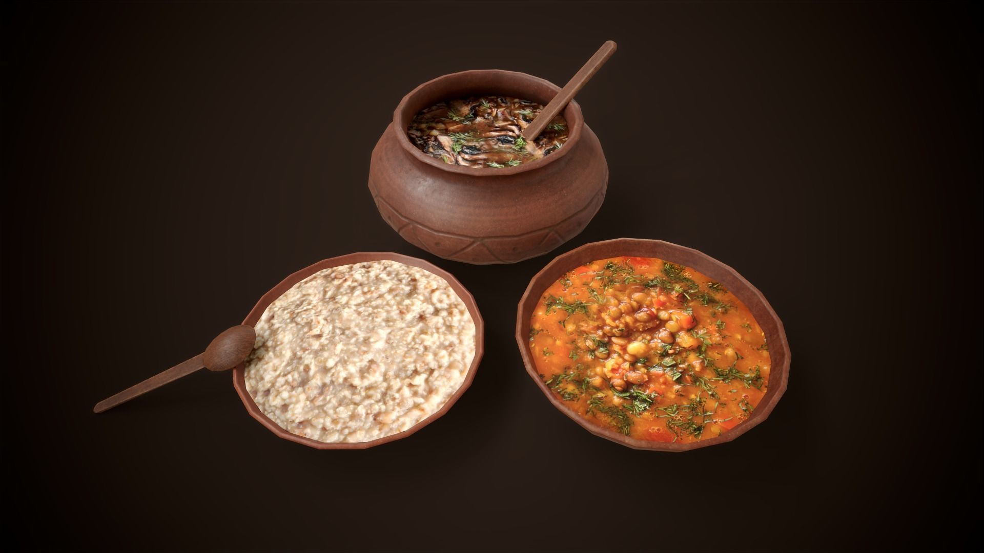 Medieval clay tableware pack Low-poly 3D model_5