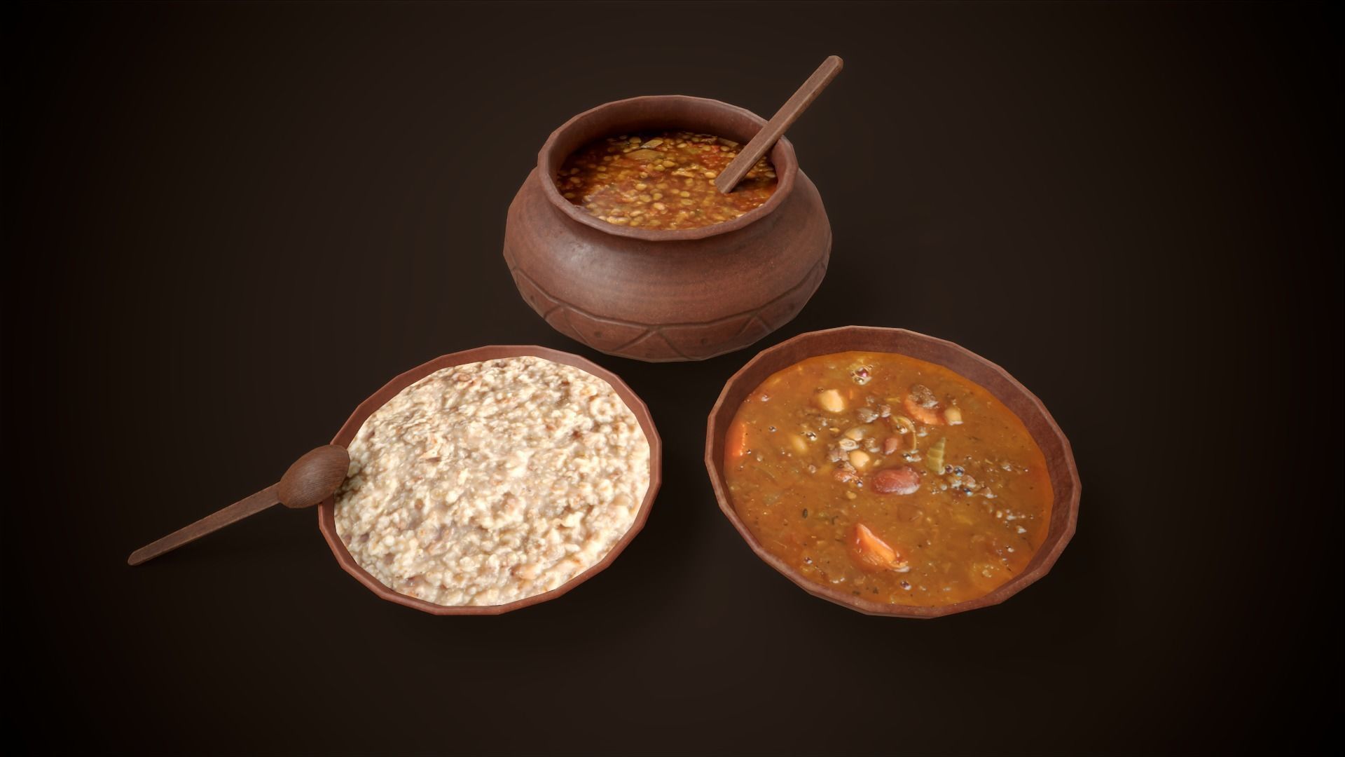 Medieval clay tableware pack Low-poly 3D model_6