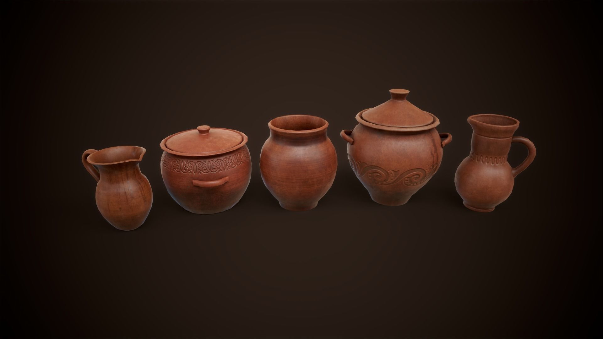 Medieval clay tableware pack Low-poly 3D model_7