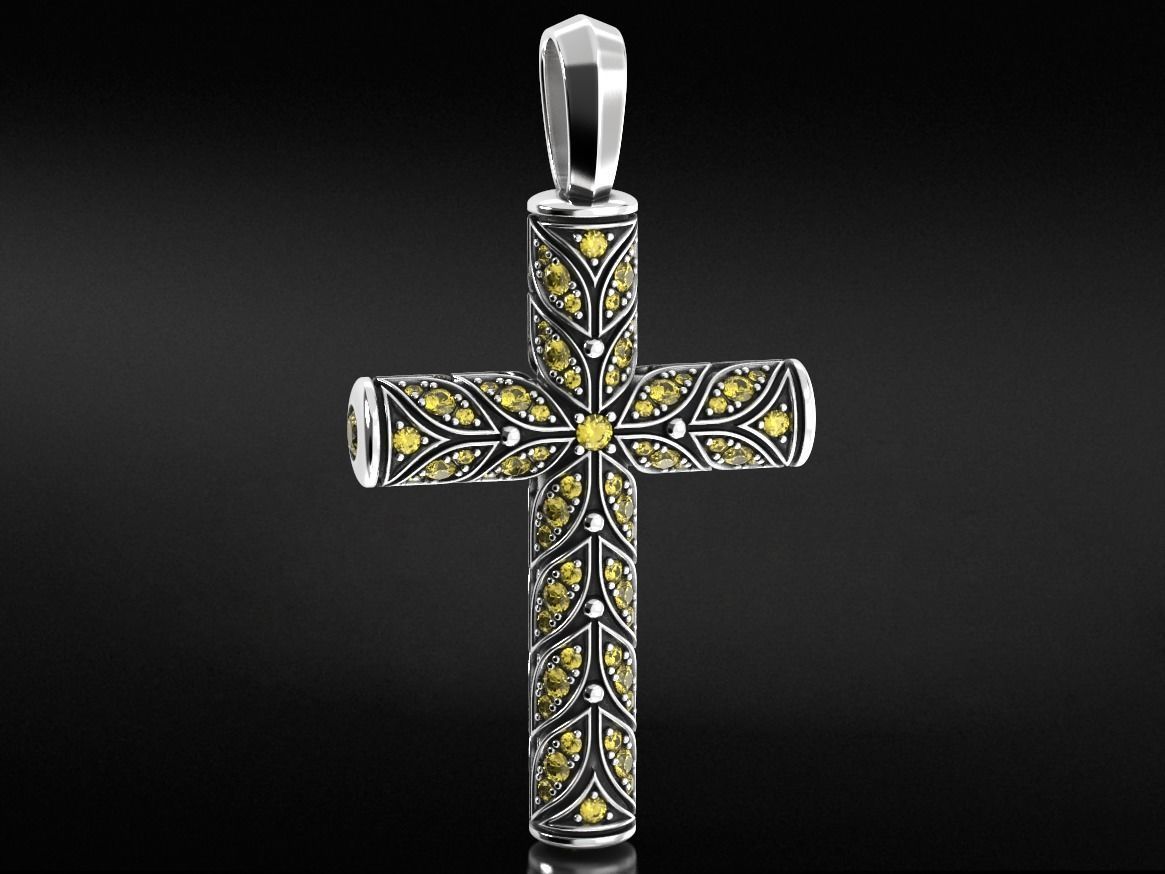 Beautiful cross with leaves and stones 652 3D print model_10