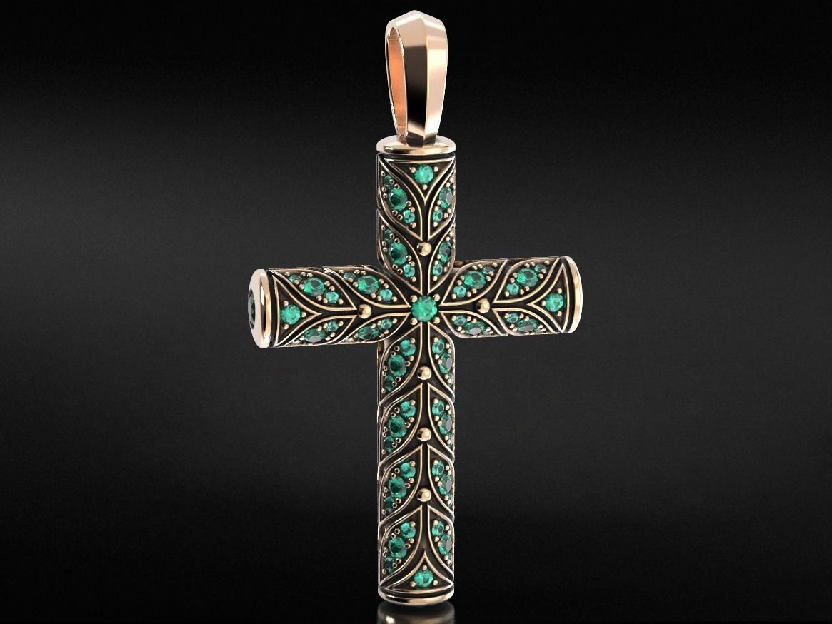Beautiful cross with leaves and stones 652 3D print model_11