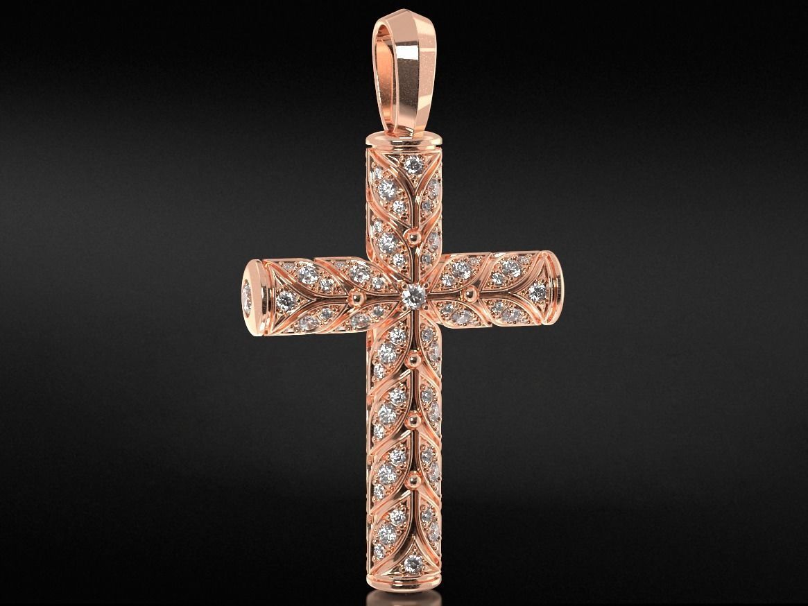 Beautiful cross with leaves and stones 652 3D print model_6