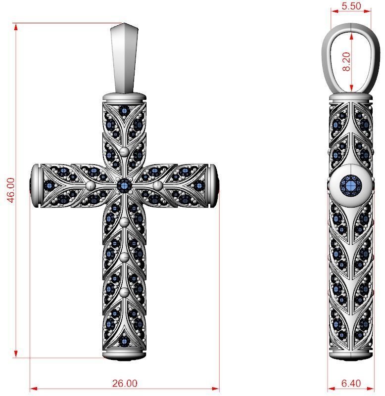 Beautiful cross with leaves and stones 652 3D print model_17
