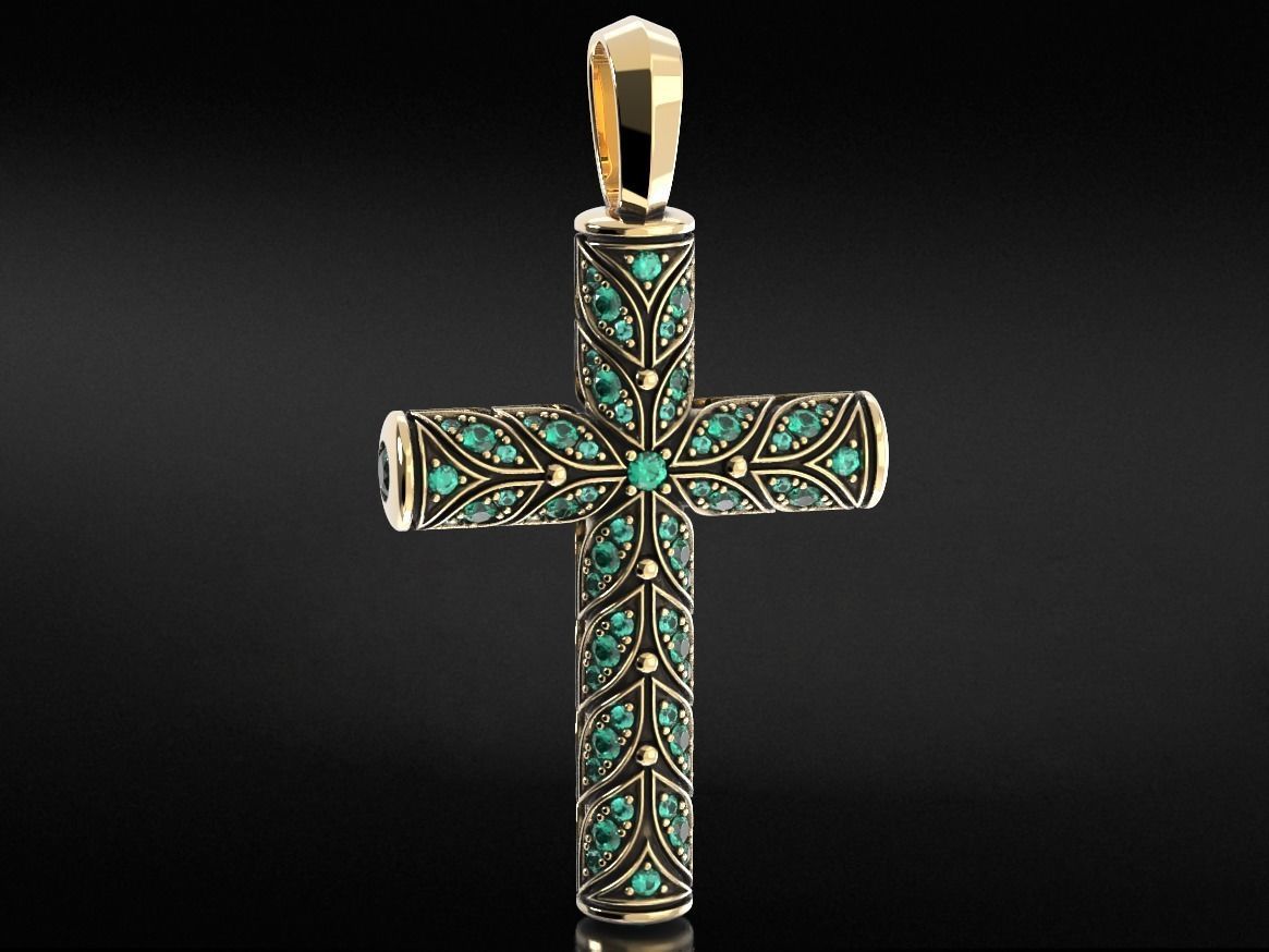 Beautiful cross with leaves and stones 652 3D print model_12