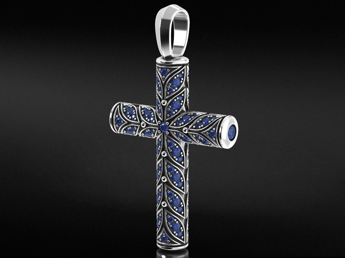 Beautiful cross with leaves and stones 652 3D print model_3