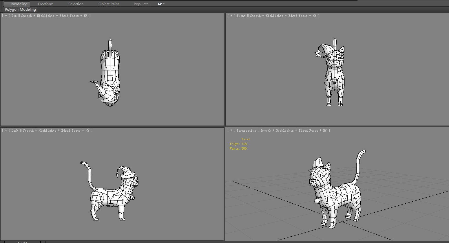 Cartoon black cat wearing wizard hat Low-poly 3D model_5