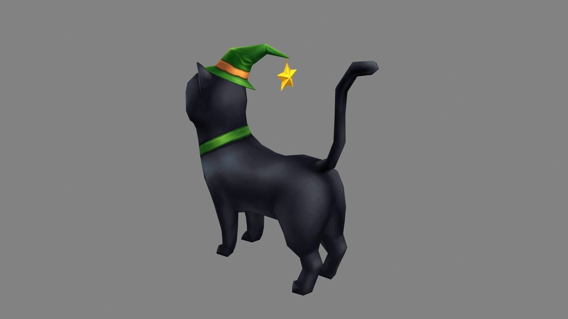 Cartoon black cat wearing wizard hat Low-poly 3D model_2