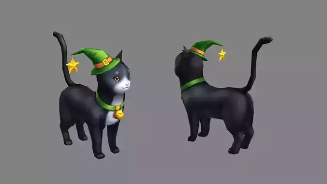 Cartoon black cat wearing wizard hat