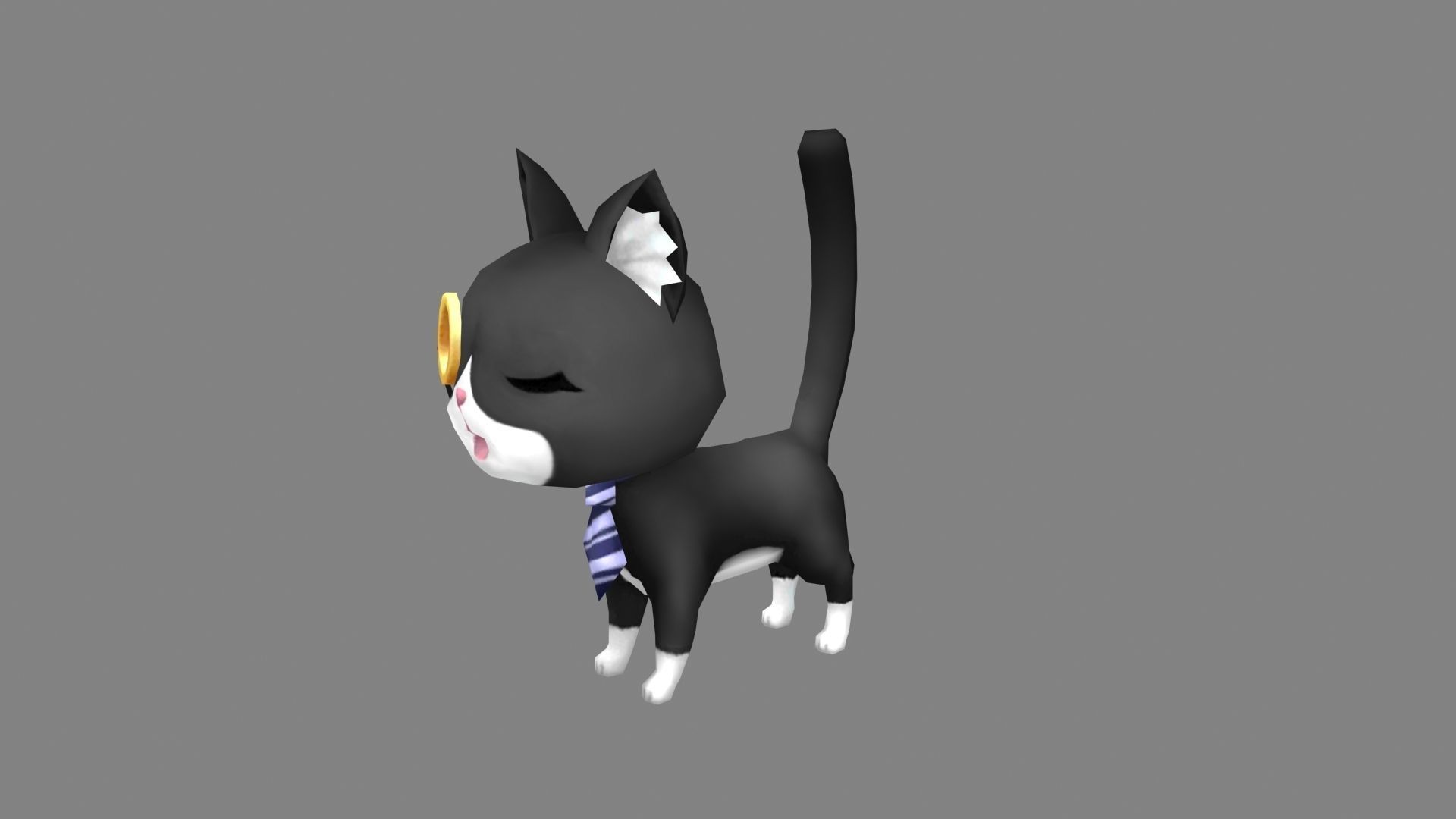 Cartoon black cat with glasses Low-poly 3D model_1