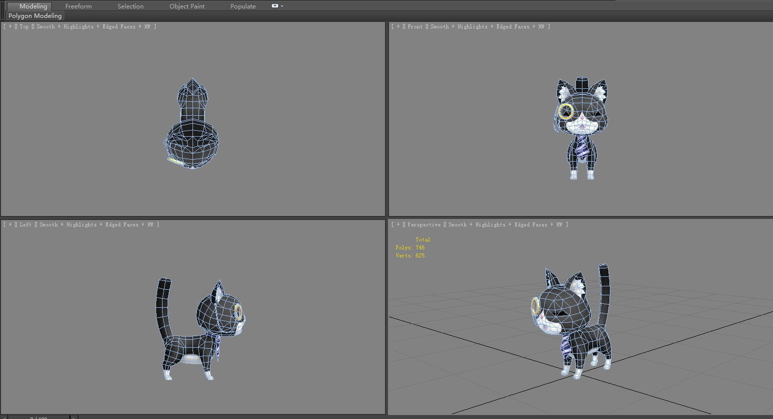 Cartoon black cat with glasses Low-poly 3D model_5