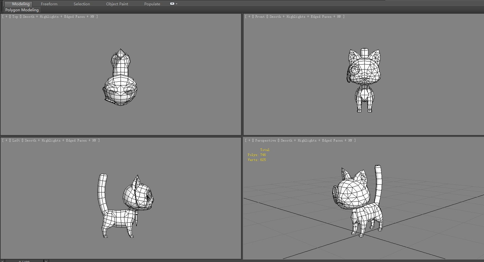 Cartoon black cat with glasses Low-poly 3D model_6