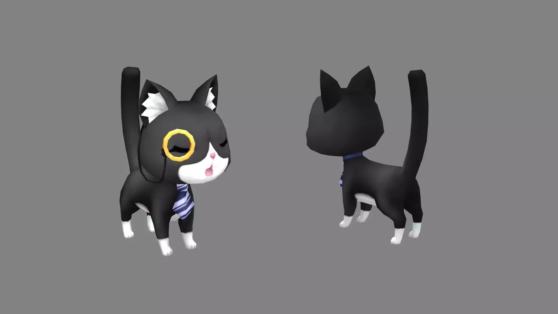 Cartoon black cat with glasses Low-poly 3D model_0
