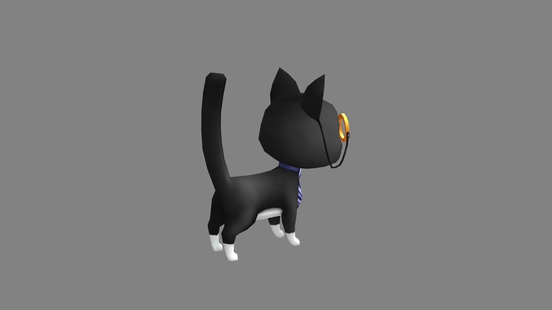 Cartoon black cat with glasses Low-poly 3D model_3