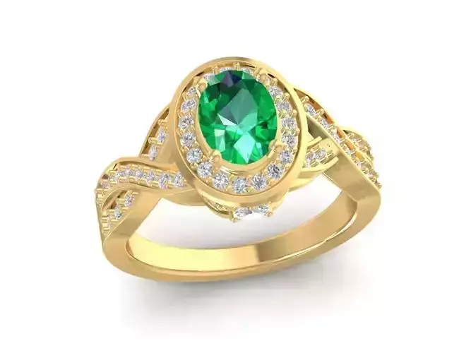 Elegant Oval Green Gemstone Diamond Ring 3D Model 875