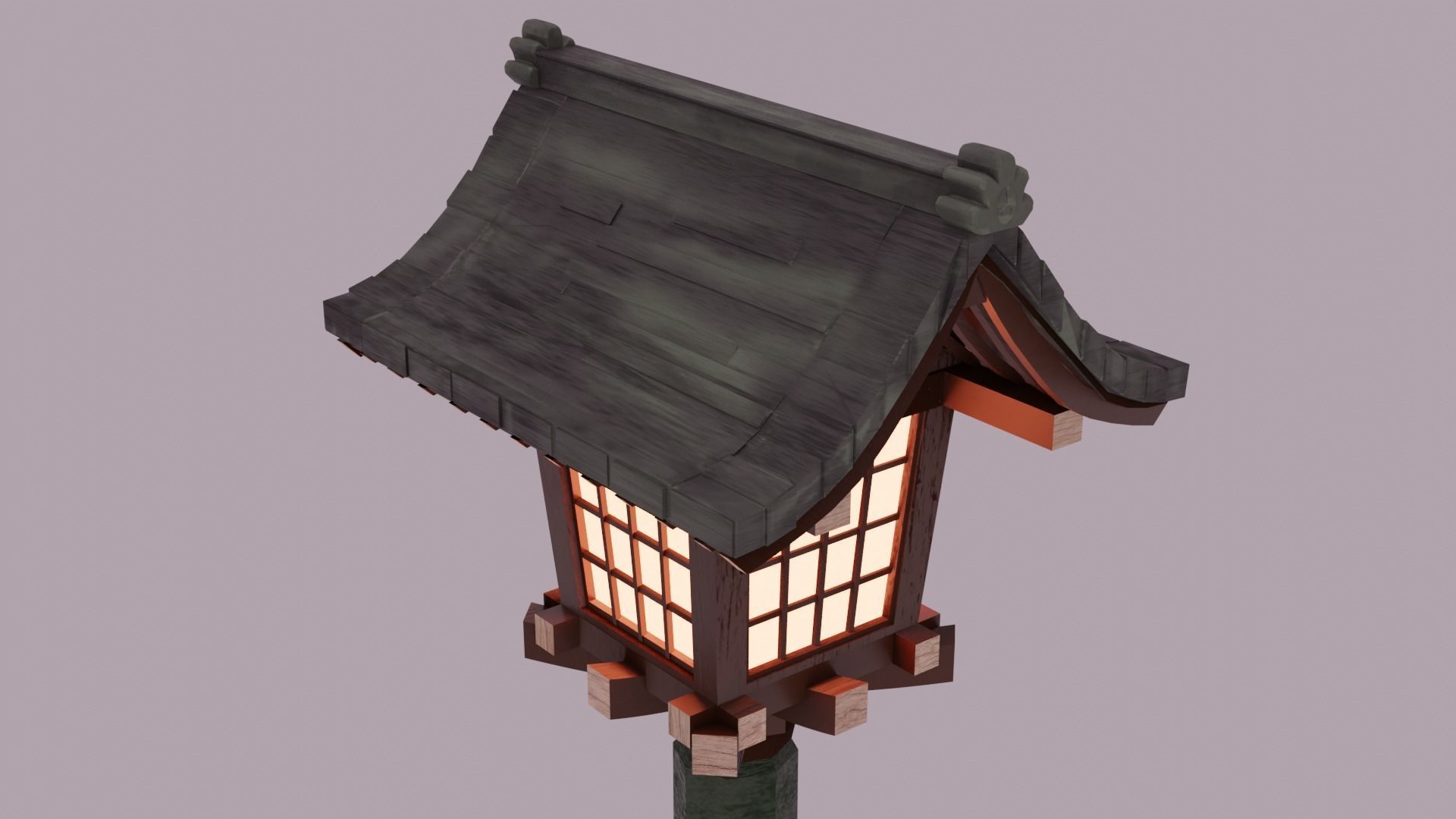 Japanese Wooden Lantern Light Free low-poly 3D model_2